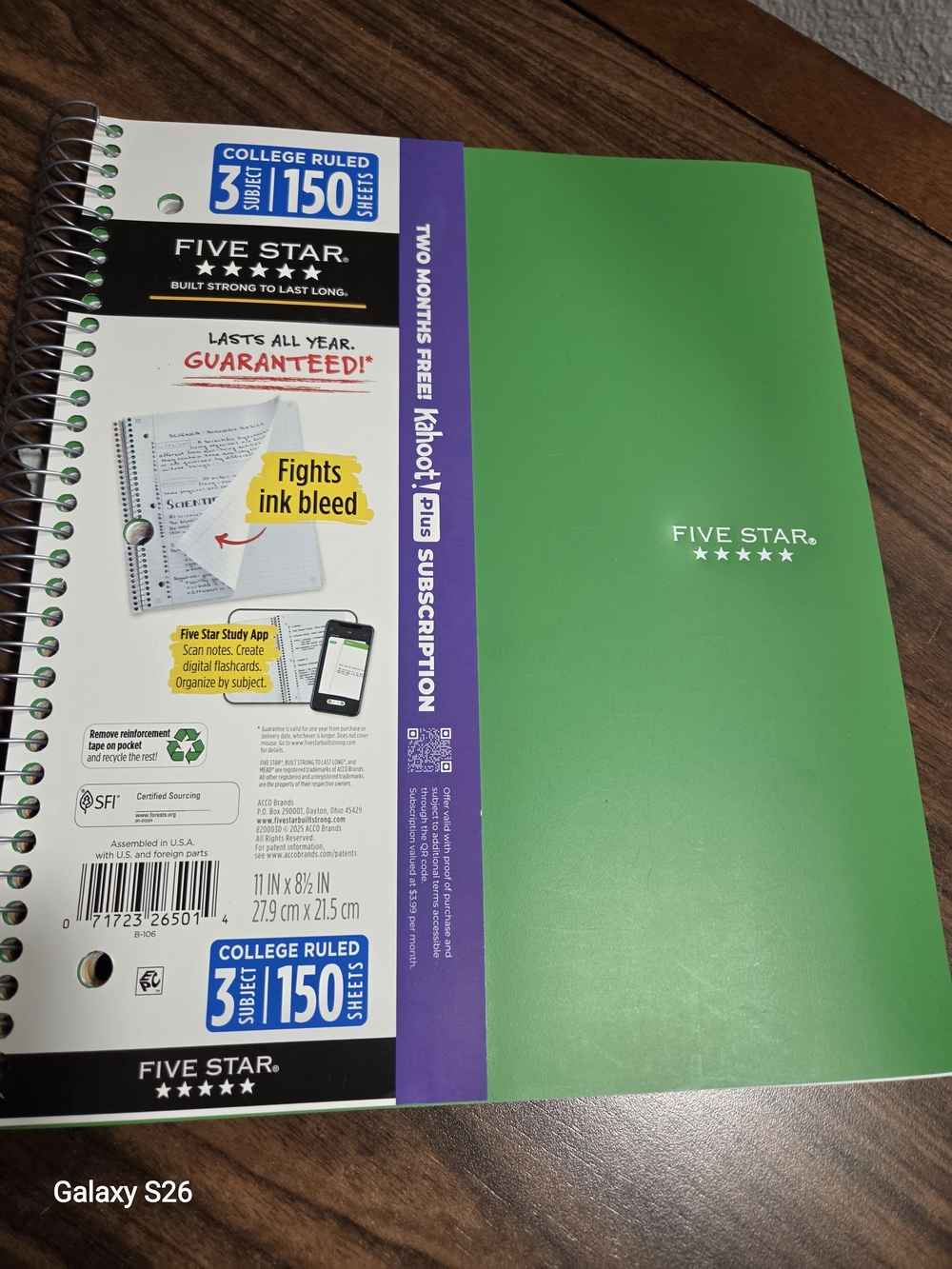 Five Star Green Spiral 1 Subject  Notebook - College Ruled, 150 Sheets